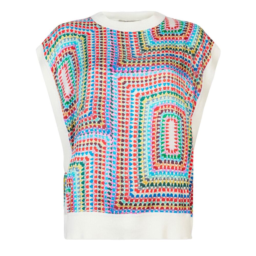 AllSaints Marti Luisa Tank Multicolor Printed Knit Top Size S Dopamine Dressing